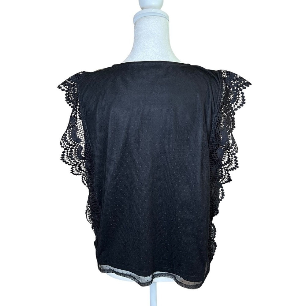 Calligraphie Black Lace Top Sleeveless Pink Embroidered Flowers Feminine Sz L - Picture 6 of 12